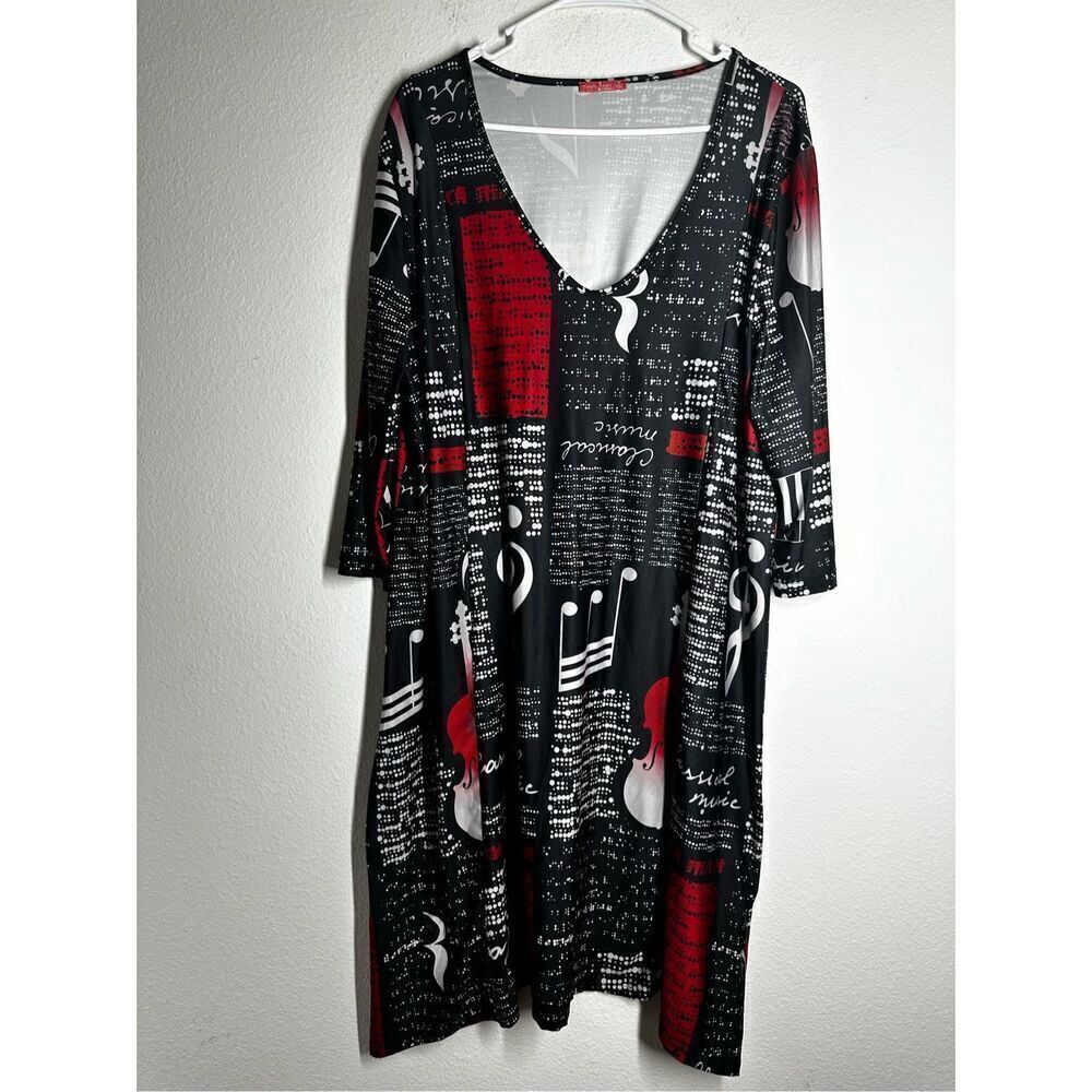 Lili by Firmiana Music Lovers Tunic Dress Sz 1X A-Line 3/4 Sleeve Black White - Picture 1 of 13